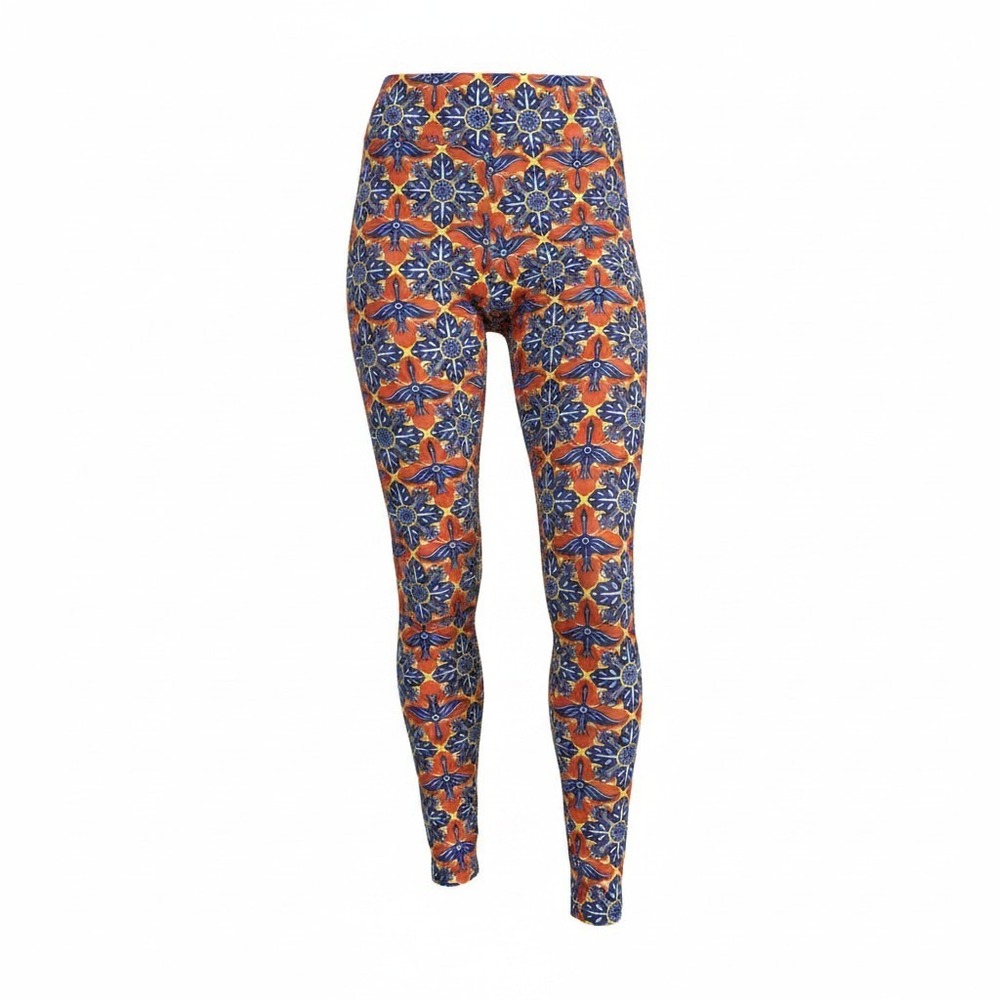 LuLaRoe Leggings One Size OS Orange Blue Yellow Geometric Floral Tile Print